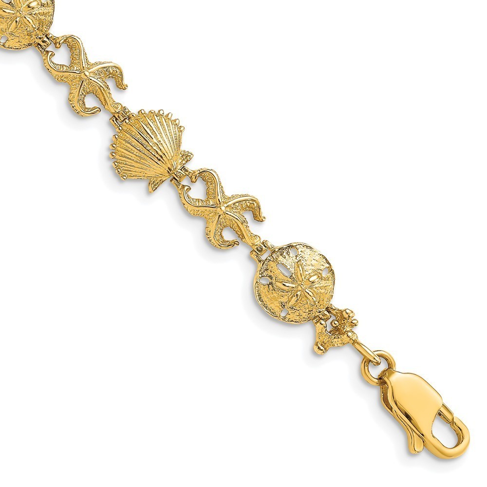 14k Yellow Gold Shell, Sand Dollar, Starfish Bracelet